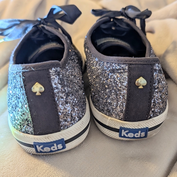Kate Spade Keds Champion Glitter Sneaker Pewter Coquette Charm Maximalist Bridal - Picture 2 of 12